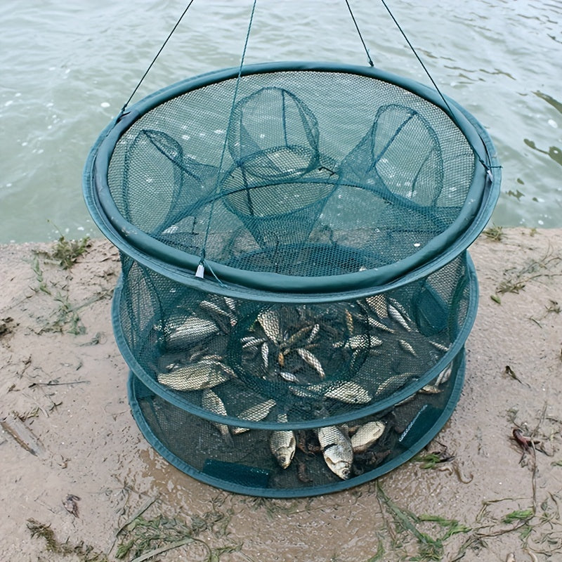 Red de pesca plegable de doble cubierta - Jaula acuática plegable de hierro y PA duradera para capturar cangrejos, langostas, cangrejos de río y camarones - Red de pesca universal, versátil y portátil